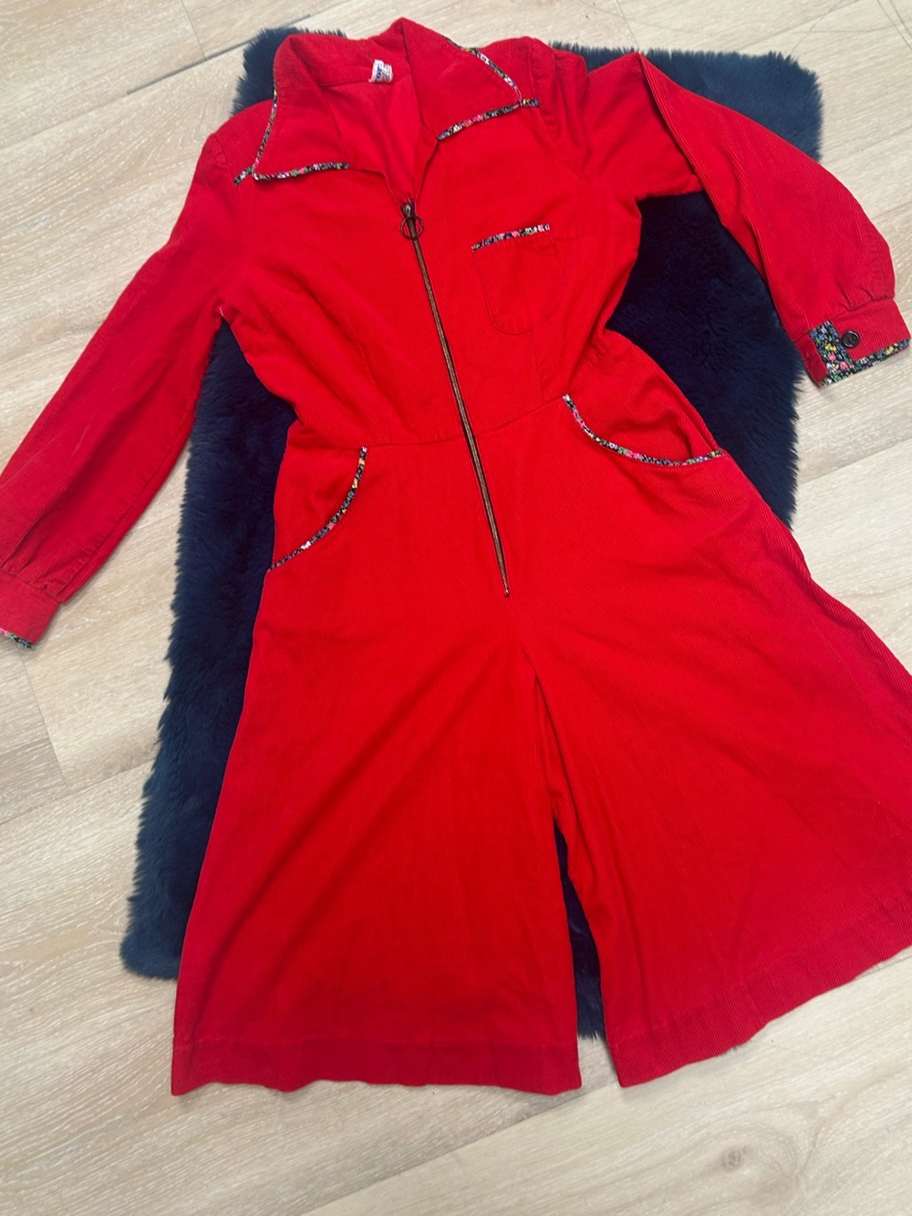 Vintage Red Zip-Front Jumpsuit with Trim